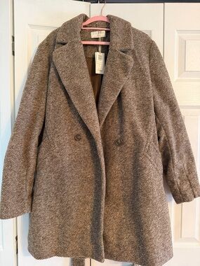 Z Supply Brown Herringbone Double-Breasted Pea Coat